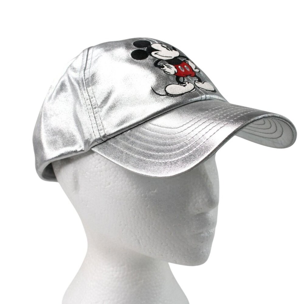 Disney Parks Classic Mickey Mouse Silver Lamé Dads Bill Baseball Hat Adjustable - Picture 4 of 7